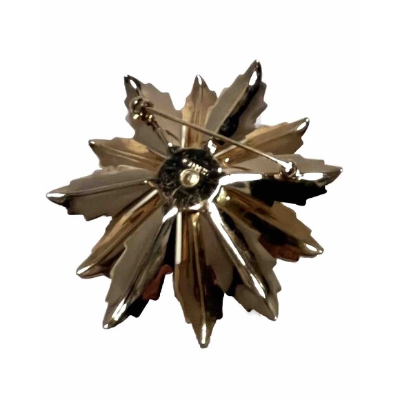 Vintage Gold & White Enamel Floral Brooch Pearl Center Glamoratti Statement Pin - Picture 5 of 10